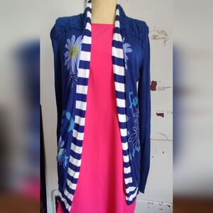 Desigual Royal Blue And White  Floral Cardigan